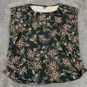 A.U.W Women Sleeveless Top Floral Size 2X Shoulder Lace Up Detail Ruched Stretch